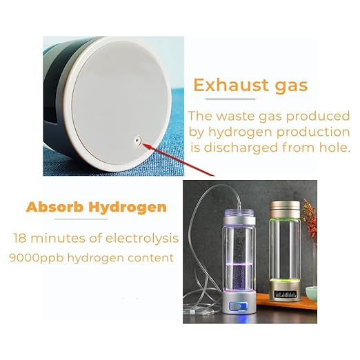 Hydrogen Water Bottle, 9000+ PPB Hydrogen Water, Food Grade Rechargeable Machine, Suitable for All Water, with Exhaust Hole, 3 Minutes and 18 Minutes Dual Mode, Gift Pack (Silver)