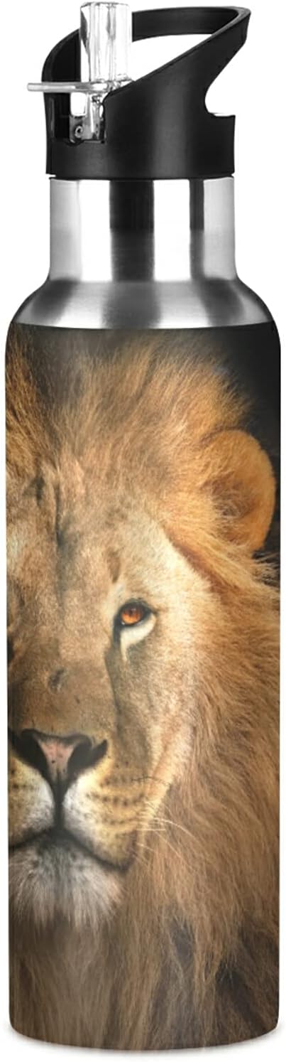 xigua Lion King Stainless Steel Water Bottle with Straw, BPA Free Reusable Leakproof Water Jug for Fitness Camping Outdoor Sports