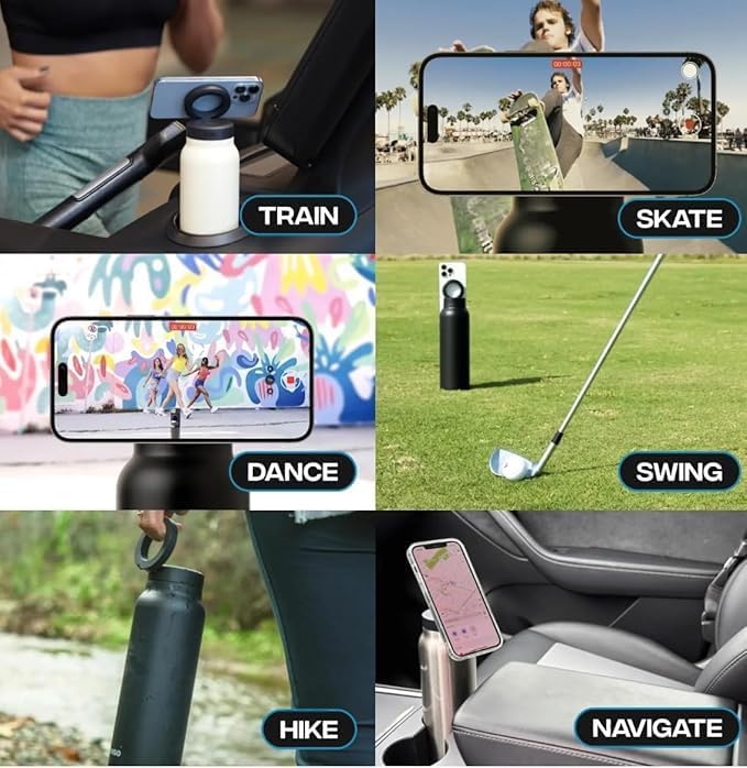 Stainless Steel Water Bottle With Magnetic Phone Holder, medium, red wine, JX-0008