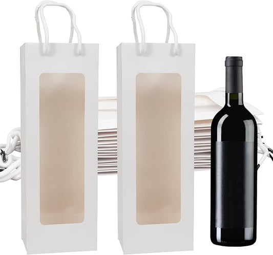 Cyblinia Wine Gift Bags Wine Tote Bags 20 Pack Paper Wine Bags with Window 4.9 x 3.4 x 14.2 Inch Wine Bottle Bags for Wedding, Birthday, Christmas Party Supplies