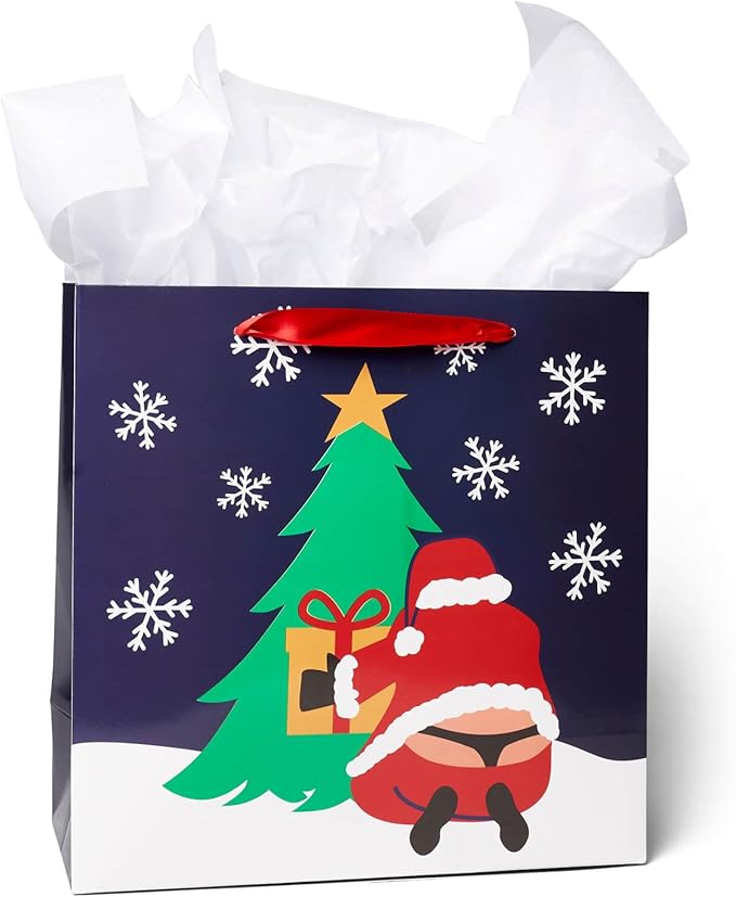 Tipsy Elves Christmas Gift Bags with Included Tissue Paper - Naughty Santa Gift Bags - One Size Only - Pack of 6 Bags