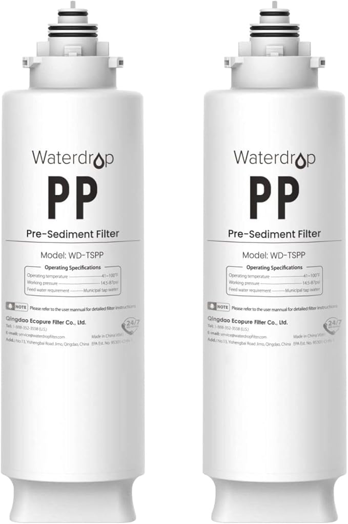 Waterdrop TSPP Under Sink Sediment Water Filter, Replacement TSU-W 3-Stage Ultra-Filtration Under Sink Water Filter System, 2 Pack