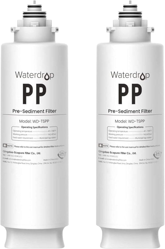 Waterdrop TSPP Under Sink Sediment Water Filter, Replacement TSU-W 3-Stage Ultra-Filtration Under Sink Water Filter System, 2 Pack