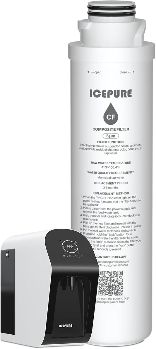 ICEPURE CTR-W1 CF Filter Replacement Cartridge, Replacement for Countertop Reverse Osmosis Water Filtration System, 3-6 Months Lifetime (1 Pack)