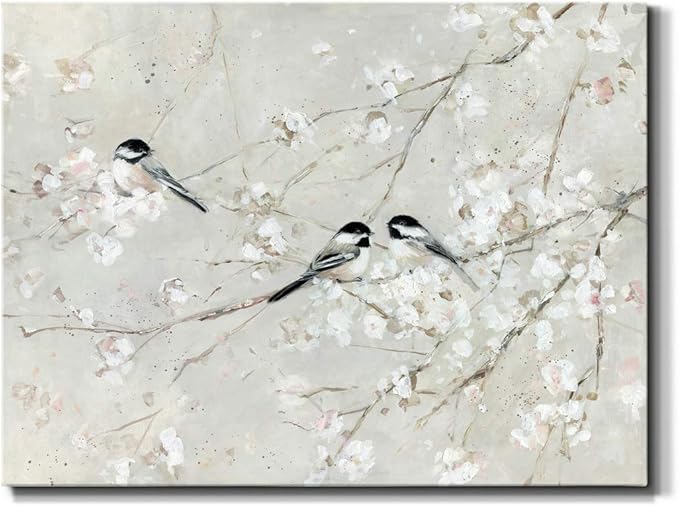 Renditions Gallery Canvas Nature Wall Art Modern Decorations Paintings Elegant Little Birds Glam Romantic Abstract Botanical Artwork Prints for Bedroom Office Kitchen - 24"x36" LT33