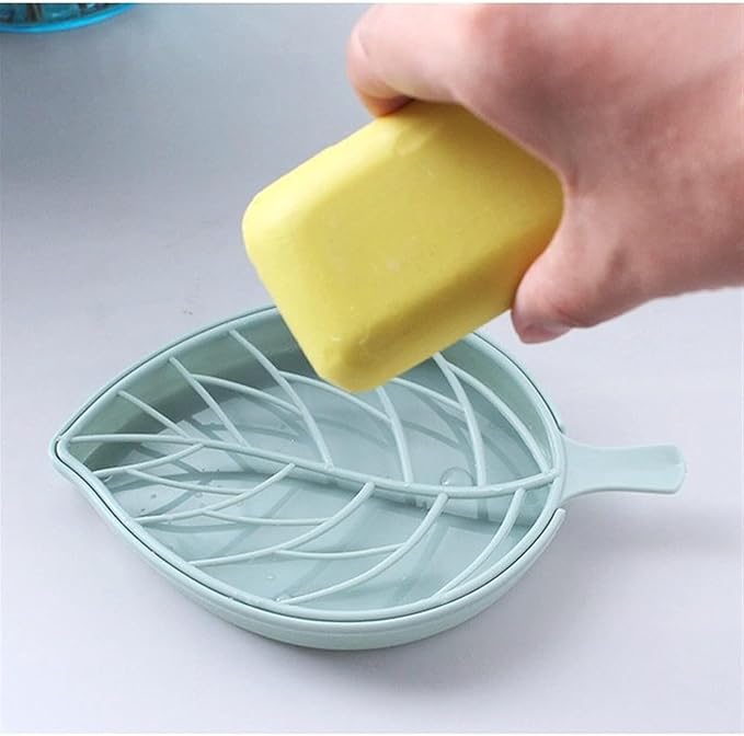 Creative Leaf Shape Soap Box, Double Layer Plastic Soap Holder, Soap Case Soap Dish，Blue