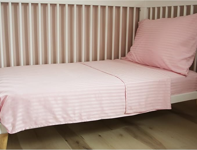 Toddler Bedding Set - 4 Piece Soft Crib Bedding Set for Girls, Includes Toddler Comforter, Flat Sheet, Fitted Sheet and Pillowcase, Pink Stripe