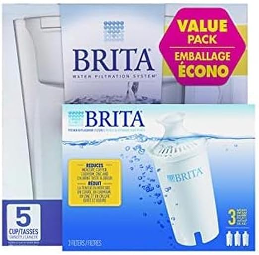 Britas Water Filter, Slim 5 Cup Capacity with 4 Filters (1 Pitcher with 4 Filter Pack)