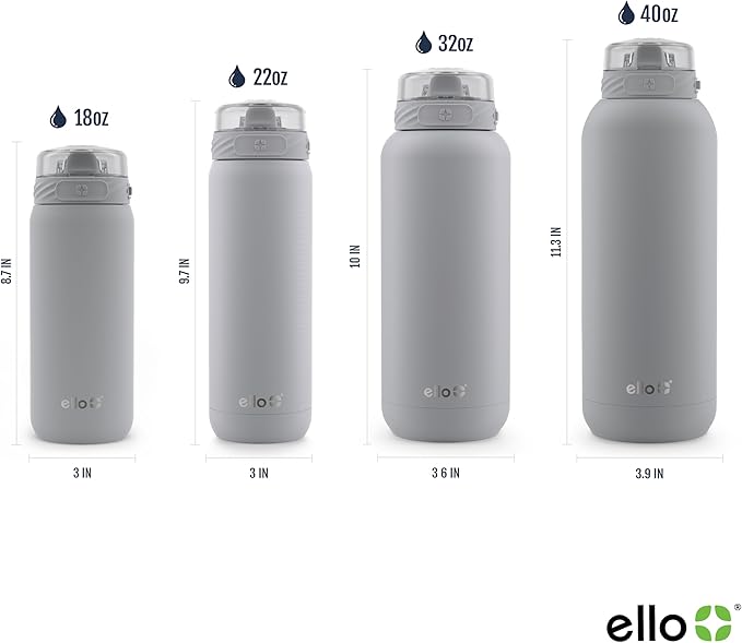 Ello Cooper 18oz Kids Stainless Steel Water Bottle with Straw and Carry Handle, Double Walled and Vacuum Insulated Metal, Leak Proof Locking Lid with Soft Silicone Spout, Reusable, BPA Free, Gray