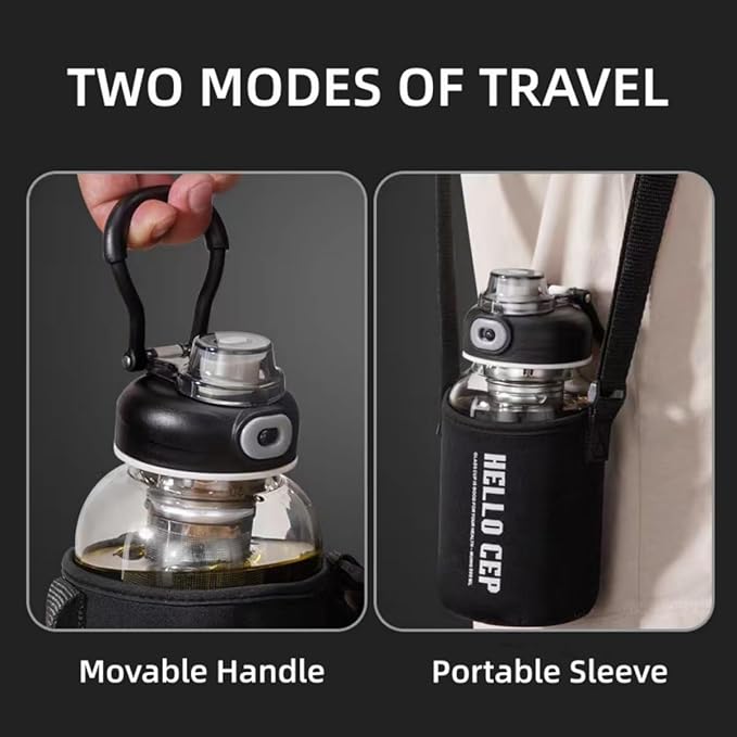 Glass Tea Bottle with Infuser 33oz - Large Glass Tea Tumbler with Lock Lid and Sleeve,Leakproof Glass Sports Water Bottle with Direct Drink Spout for Gym Home Workout