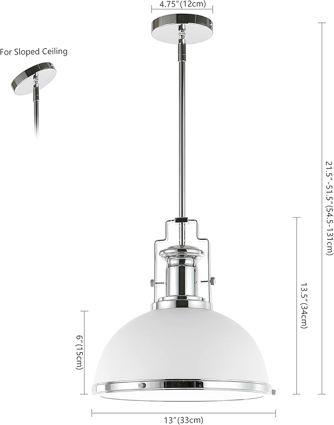 JONATHAN Y JYL9536C Homer 13" 1-Light Modern Industrial Iron LED Dome Pendant Classic, Cottage, Farmhouse Bedroom Living Room, Chrome/White