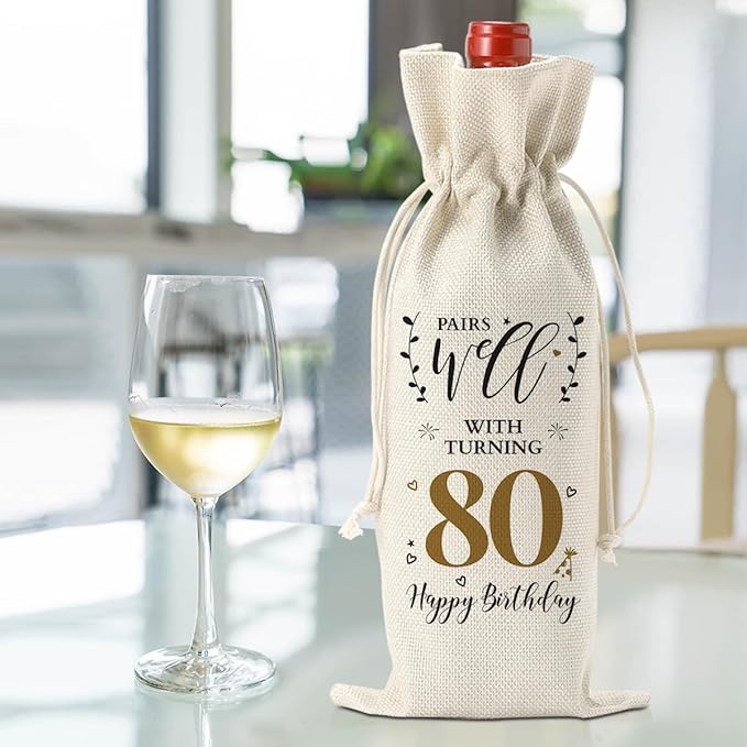 80th Birthday Gifts for Women Men Funny Wine Bag 80th Birthday Party Decorations Favors Happy Anniversary 80 Year Old Gifts for Woman Her Him Mom Dad Grandma Grandpa Wine Gift Bag