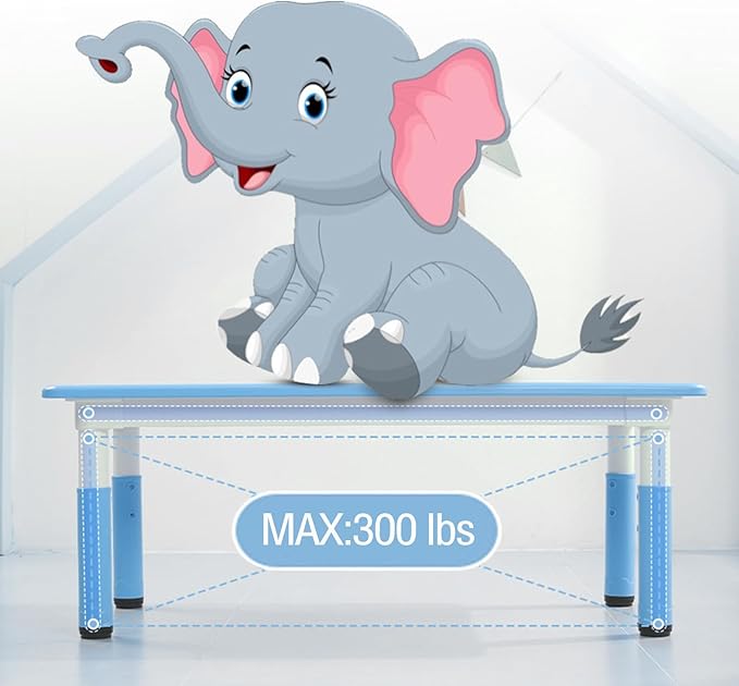 Kids Table and 6 Chair Set - Height Adjustable, Multifunctional Desk, Ergonomically Designed Chairs, Max 300lbs, for Ages 2-10, Classroom, Daycares, Home