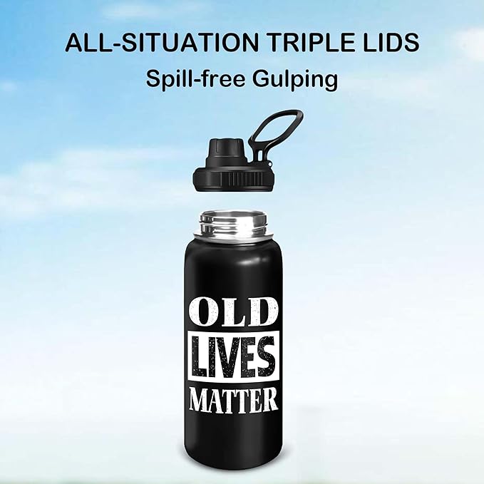 Old People Gifts - Christmas Gifts For Grandpa, Dad - Grandpa Gifts - Old Lives Matter - Fathers Day, Birthday Gifts For Old Men, Senior Citizen Stainless Steel Insulated Bottle 32OZ