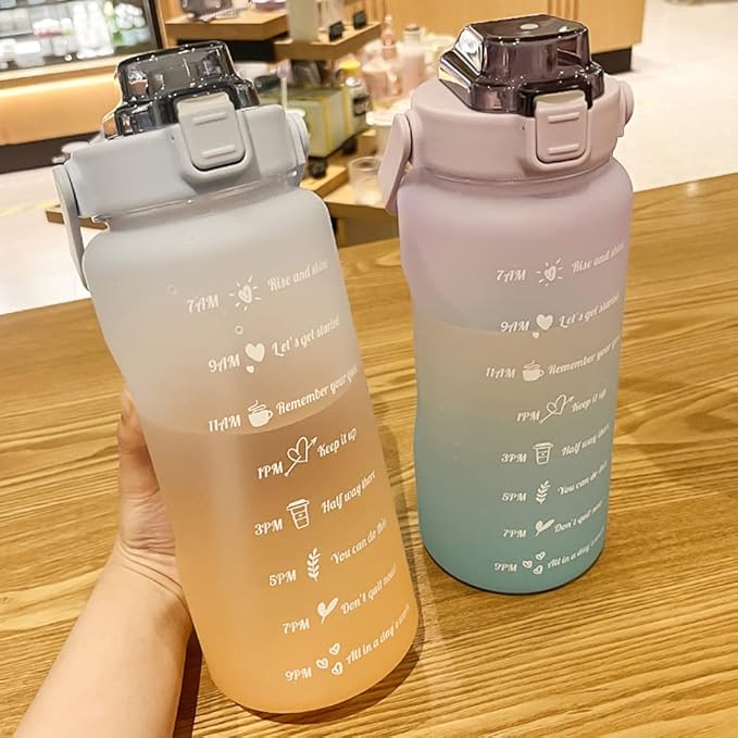 Sports Graduated Water Bottle 2000ml Simple Portable Thermo mug with Straw Lid, Perfect for Outdoor Travel or Gift for Your Family and Friends