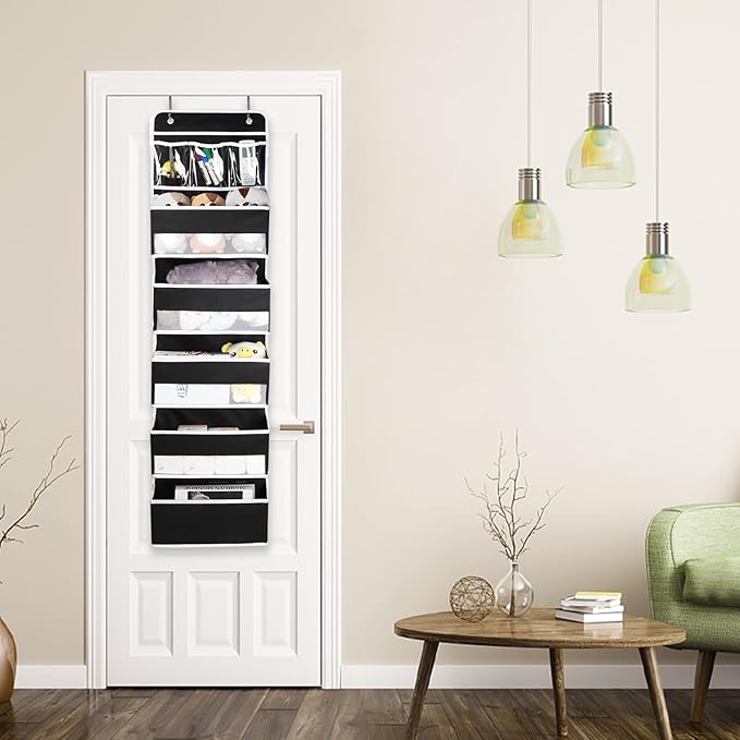 Univivi 6-Shelf Door Hanging Organizer Baby Door Storage Wall Mount Storage with 3 Small PVC Pockets and 5 Large Pockets for Baby Stuff, Toiletries and Sundries