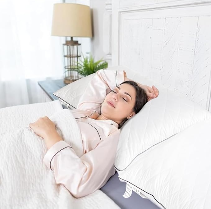 Airensky Goose Down Pillow, Bed Sleeping Hotel Collection Pillows Set of 2 King Size, 100% Organic Cotton Fabric, Breathable and Skin-Friendly for Back, Stomach or Side Sleepers (White, 20"x36")