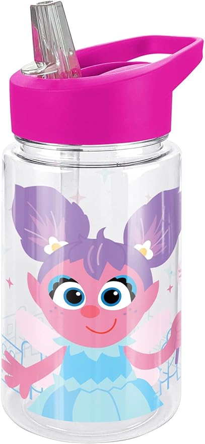 LOGOVISION Sesame Street Kids Tritan Plastic Water Bottle with Straw Lid and Handle, Reusable Tumbler for Toddlers, Unisex for Girls and Boys, 12oz, Big Abby