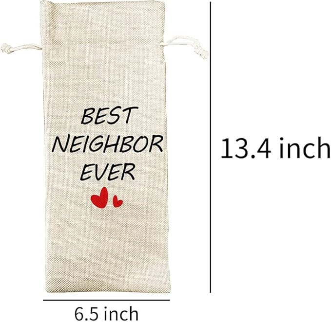 JioJio Chan Housewarming Gift Wine Bags, Housewarming Party Decorations, Burlap Drawstring Wine Bag, Funny Personalized Gift Ideas, New Home Owner Gift, Best Neighbor Ever, for Neighbor