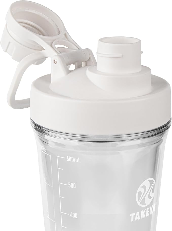 Takeya 24 oz Tritan Plastic Shaker Bottle - Premium BPA Free Protein Shakes Mixer, Leakproof Spout Lid, Shatterproof, Cloud White