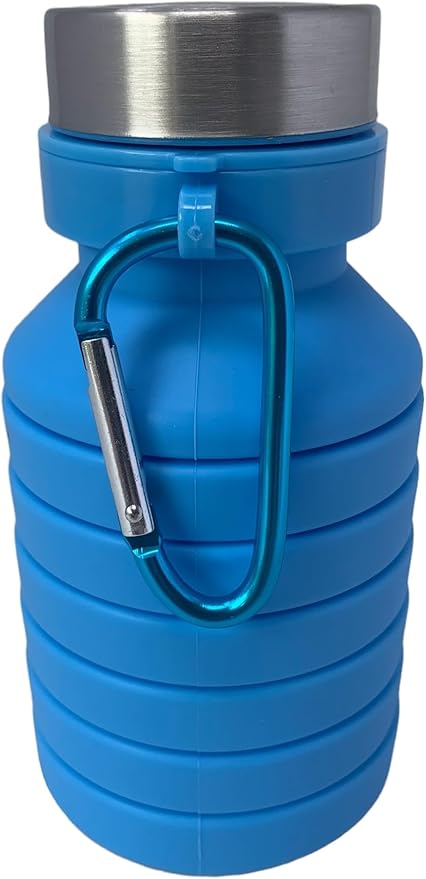 FIELDCRAFT Collapsible Silicone Water Bottle, BPA Free, Foldable, Leak Proof with Carabiner (Blue)