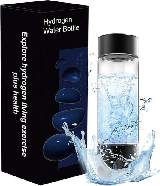 feifuns Hydrogen Water Bottle Generator, 2-in-1 Rechargeable Portable Glass Hydrogen Water for Health, 3 Mins & 3 Steps, 4th Generation SPE & PEM Technology, Matching Your Lifestyle (Black)