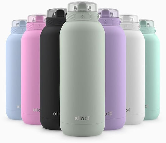 Ello Cooper 40oz Stainless Steel Water Bottle with Straw and Carry Handle, Double Walled and Vacuum Insulated Metal, Leak Proof Locking Lid with Soft Silicone Spout, Reusable, BPA Free, Sage