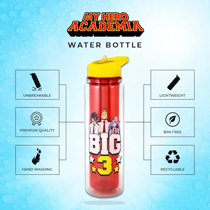 Just Funky My Hero Academia UA’s Big 3 Water Bottle | 17 Oz Plastic Water Bottle | Featuring Tamaki Amajiki, Mirio Togata, Nejire Hado | MHA | Anime Water Bottle | Kitchen Deco | Officially Licensed