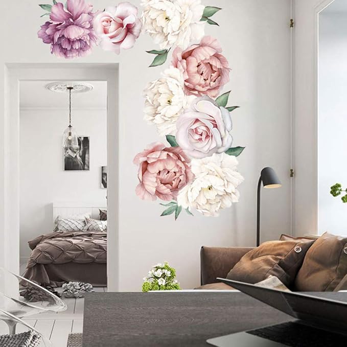 Flower Wall Sticker, Rohome Waterproof PVC Peel and Stick Rose Wall Decals Home Decor for Sofa Background Living Room Bedroom Kitchen Nursery Room Decorations(Parent) (04)