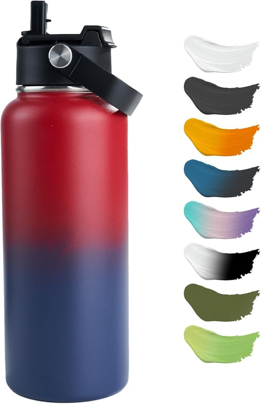 Kerilyn Stainless Steel Insulated Water Bottle, 40oz Double Wall Vacuum Insulated Water Bottle Leak Proof with Silicone Straw, Wide Mouth Lid, BPA Free, Keep Cold and Hot, 40oz, Red Gradient