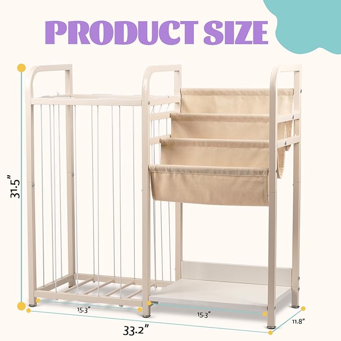 Trycooling Stuffed Animal Storage with Kids Bookshelf Book and Toy Organizer for Kids 3-Tier Bookshelf Organize Books with Elastic Cord Stuffed Animal Holder for Plushie Toys, for Kids Room, Playroom