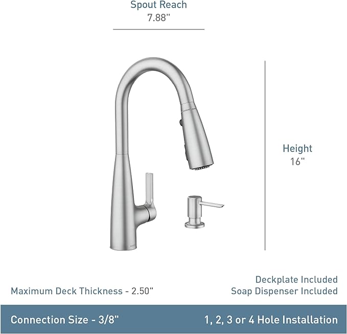 Moen Haelyn Spot Resist Stainless Single-Handle Pull-Down Sprayer Kitchen Faucet with an LED Light ColorCue Temperature Indicator and Soap Dispenser, 87627EISRS