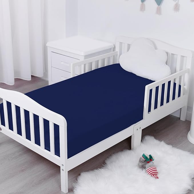 Waterproof Crib Sheets for Boys 2 Pack, Fitted Baby Crib Sheet Neutral 52" x 28" for Standard Crib and Toddler Bed Mattress, Soft and Breathable Kid Toddler Sheets for Boys or Girls, Grey & Navy