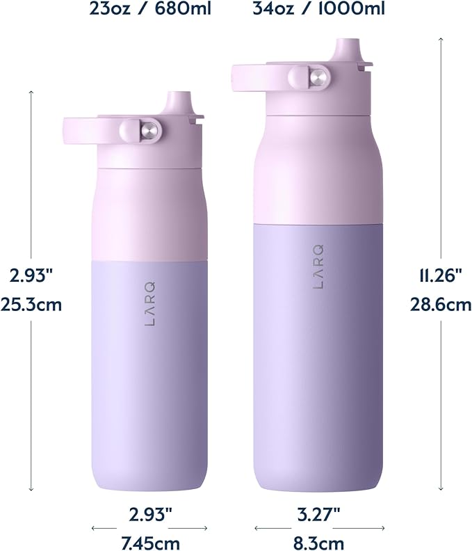 LARQ Bottle Swig Top 23oz - Insulated Stainless Steel Water Bottle With Built-In Silicone Handle | Thermos, BPA Free | Reusable Water Bottle for Sports, Gym, and Travel, Luberon Lavender