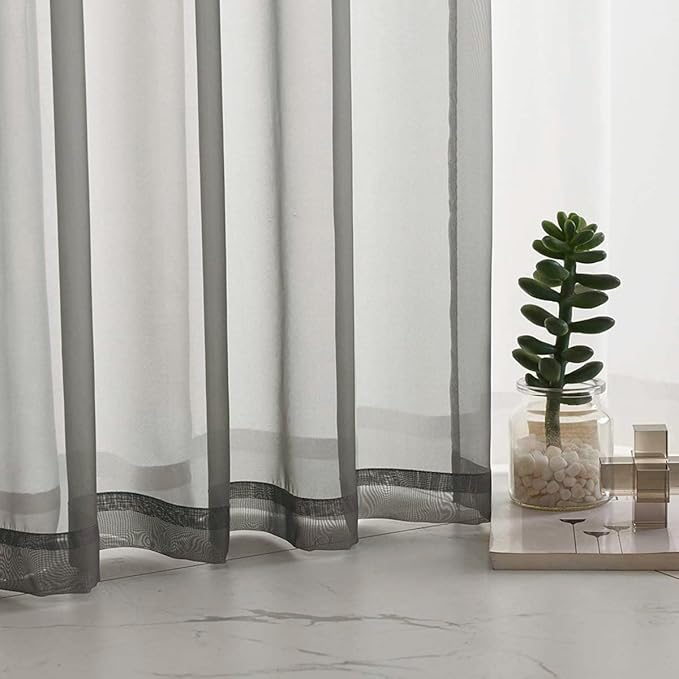 Grey Sheer Voile Curtains Translucent Solid Color Window Treatment 84 Inches Long Panels Rod Pocket Charcoal Grey Sheer Curtains for Bedroom Living Room 2 Panels 52x84 Gray