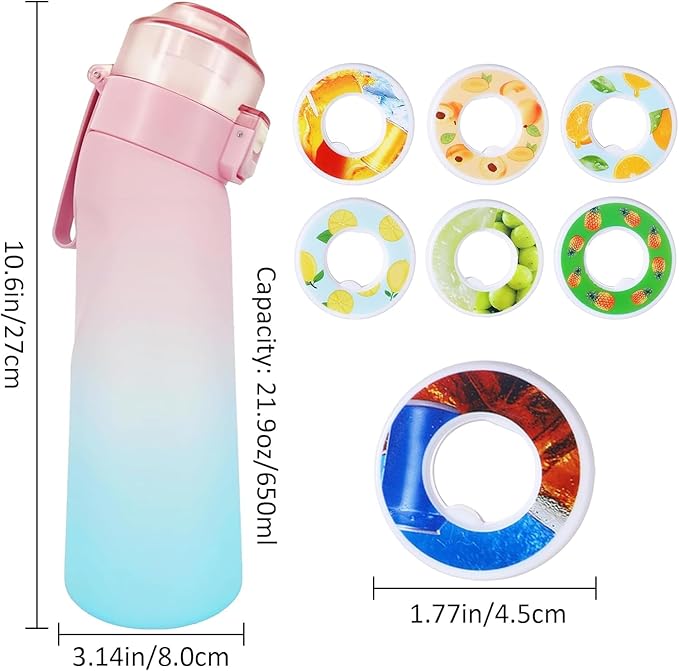 Air Water Bottle,650ML Scent Water Bottle with Air Water Flavour Pod,Leak Proof Sports Water Cup with Straw,Fruit Fragrance Water Bottle Suitable for Outdoor Sports