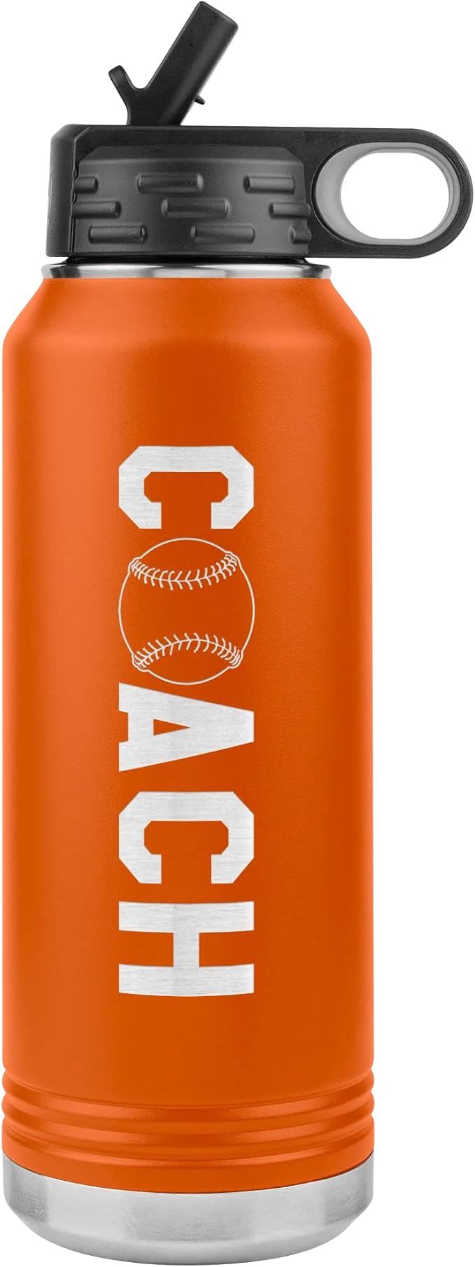 Baseball Coach Water Bottle - 32oz Insulated Engraved Stainless Steel Flip Top with Straw Baseball Coach Gift Orange