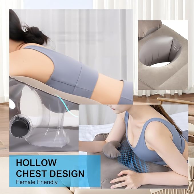 Inflatable Face Down Pillow, Prone Pillow Compressible Reading Pillow with Inflatable Bag, Bed Wedge Pillow for Reading, Sleeping, Exercise, Chin and Neck Support