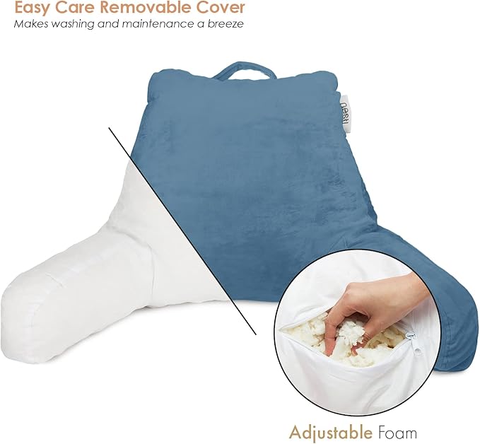 Nestl Reading Pillow Standard Bed Pillow, Back Pillow for Sitting in Bed Shredded Memory Foam Chair Pillow Reading & Bed Rest Pillows Blue Heaven Back Pillow for Bed, Bed Chair Arm Pillow with Pockets