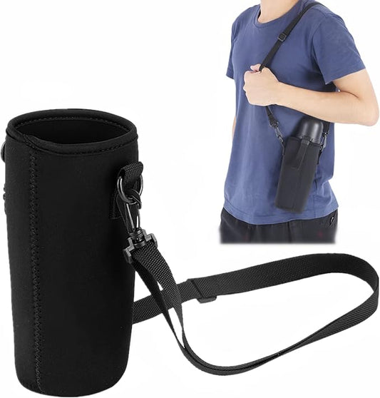 Dioche Water Bottle Sleeve with Strap, Soft Water Bottle Carrying Pouch, Drink Bottle Holder Bag for Outdoor Camping Hiking Fishing(15cm-Black)
