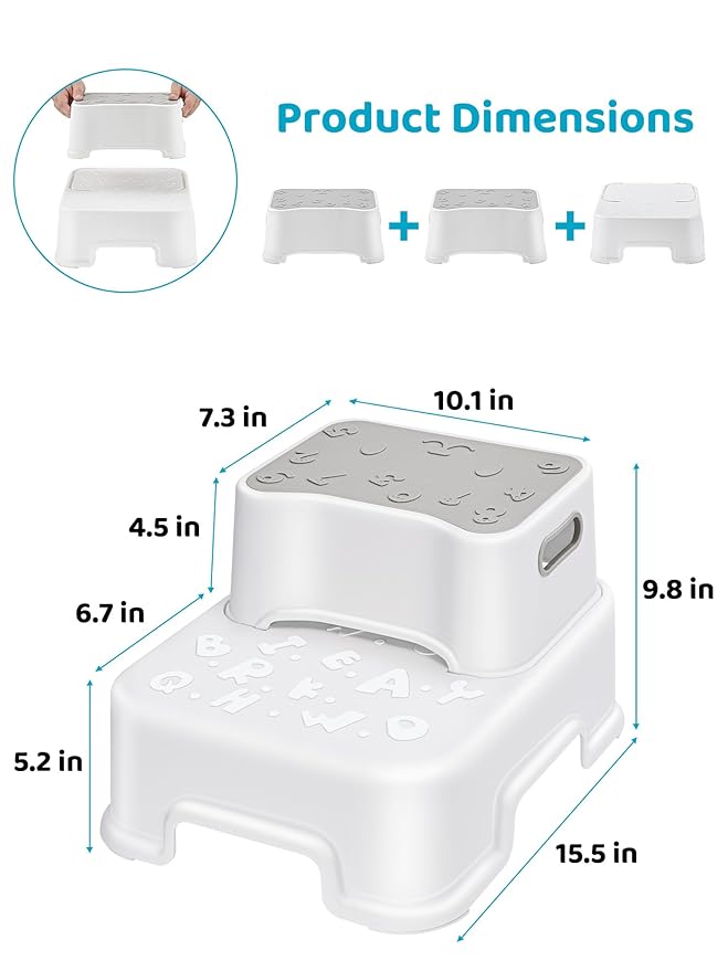 HEETA Step Stool for Kids and Toddler, Anti-Slip Sturdy Step Stool for Toilet Potty Training Stool, 2 in 1 Step Stool to Reach Kitchen Counter or Sink, with 2 Separate Small Stool