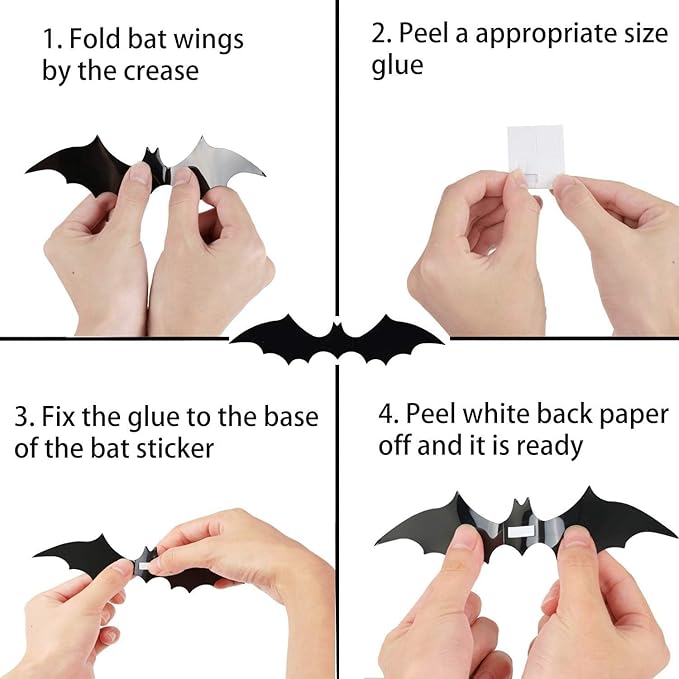 Halloween Wall Stickers 60 Pcs Bat Wall Decals Removable Bats Wall Decor Halloween Bat Window Stickers for Wall Glass Mirror Living Room Home Bathroom Kitchen School Halloween Decoration Clearance