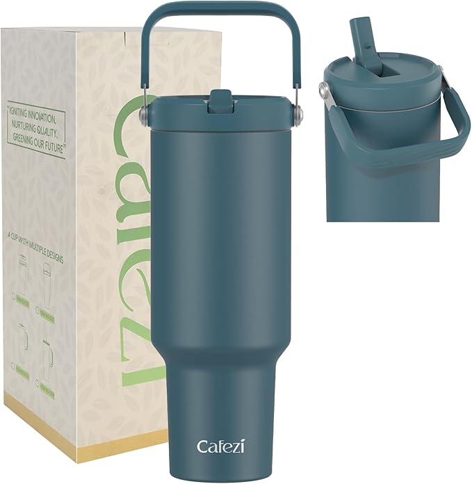 40 oz Tumbler with Handle and Straw, Vacuum Insulated Tumblers with Flip Straw and Top Handle, Reusable Insulated Cup for Home, Outdoors, Leakproof, Fits in Cup Holder, Cold for 30 Hours