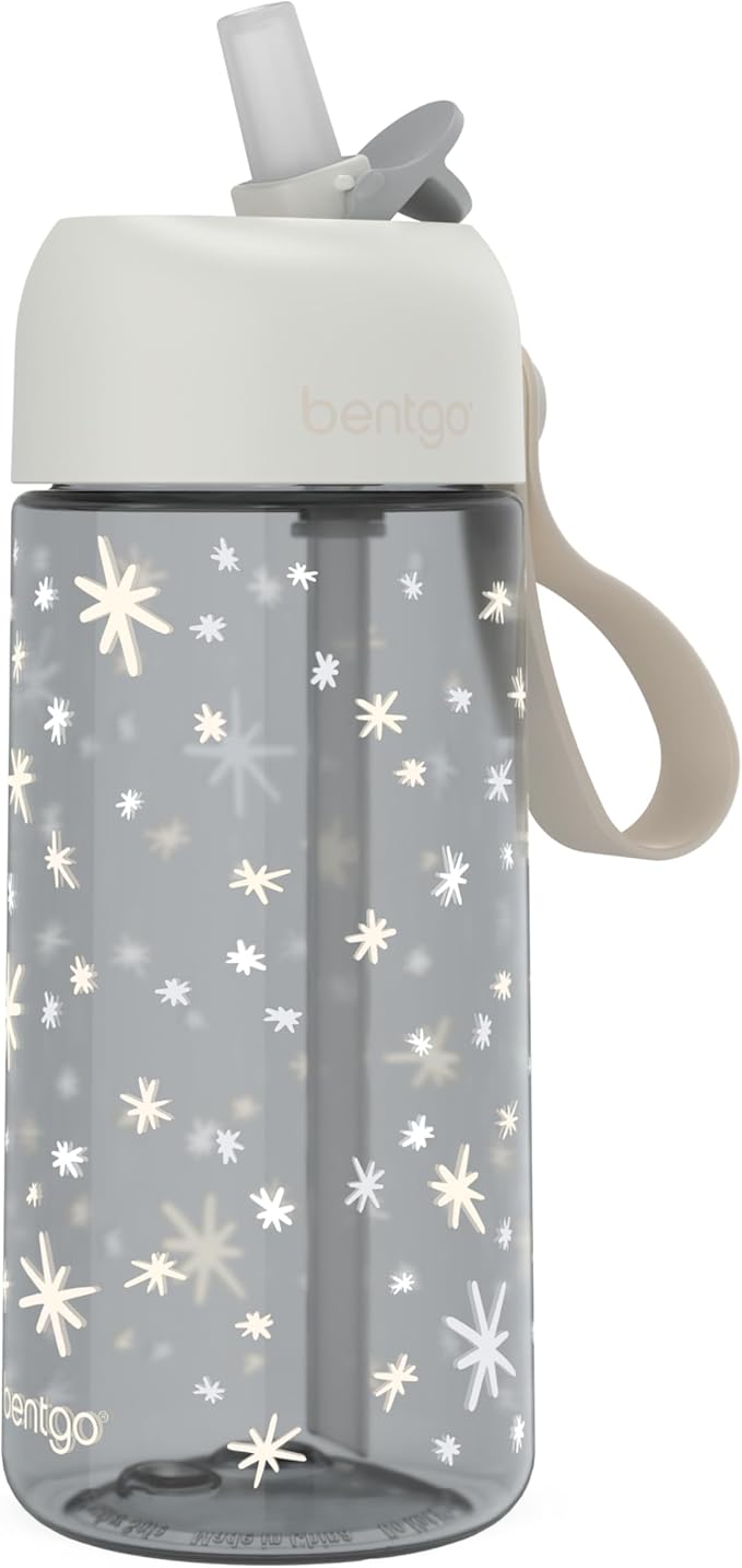Bentgo Kids Water Bottle (Whimsy & Wonder Collection) - Leak-Proof Durable Tritan 15 oz. Cup for Kids/Toddlers 3+; Flip-Up Safe-Sip Straw for School, Sports, Daycare, Camp & More (Starry Sprinkle)