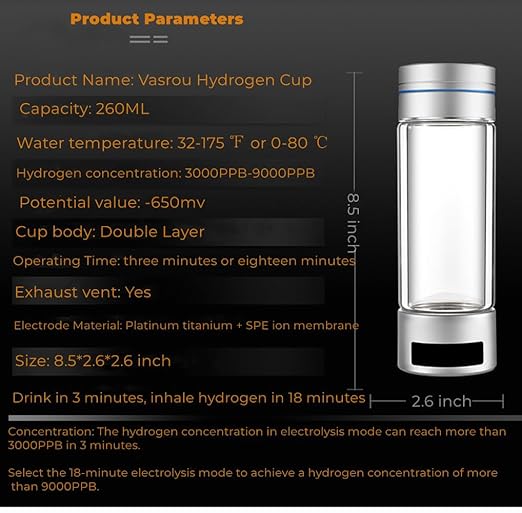 Hydrogen Water Bottle, 9000+ PPB Hydrogen Water, Food Grade Rechargeable Machine, Suitable for All Water, with Exhaust Hole, 3 Minutes and 18 Minutes Dual Mode (Single Bottle Gold)