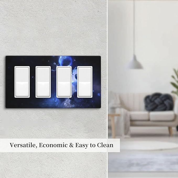 Cute Baby Panda Light Switch Cover Wall Plate Decorative 4 Gang Quad Rocker Covers Blue for Kitchens Farmhouses Playrooms Bathrooms Bedrooms 4.5 x 8 in