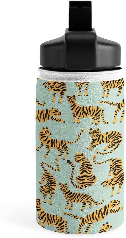 Deny Designs Water Bottle, Straw Lid 12 oz, Cat Coquillette Tiger Collection Mint Orange