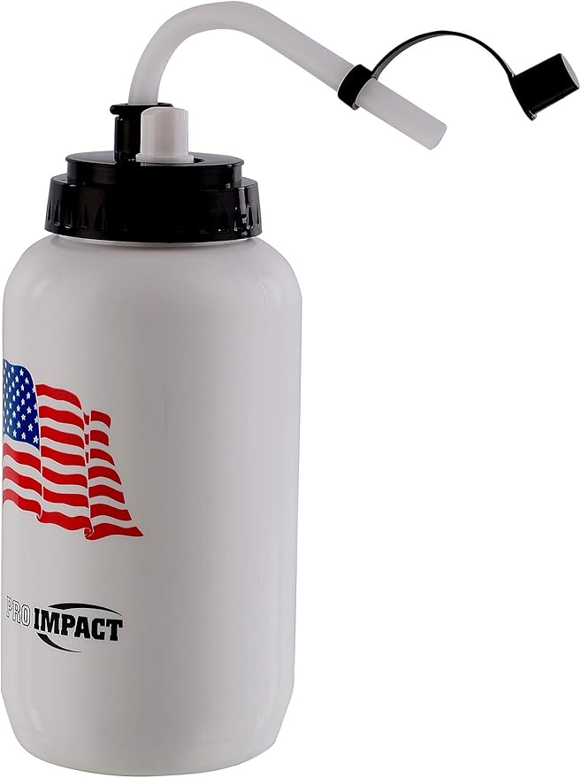 Pro Impact Boxing Water Bottle - Squeezable Plastic w/Long Straw - Ideal for Baseball Gym Yoga Sports Boxing Lacrosse Cycling Outdoors Football Hockey (35.5 Oz.) (White American Flag with Spray)