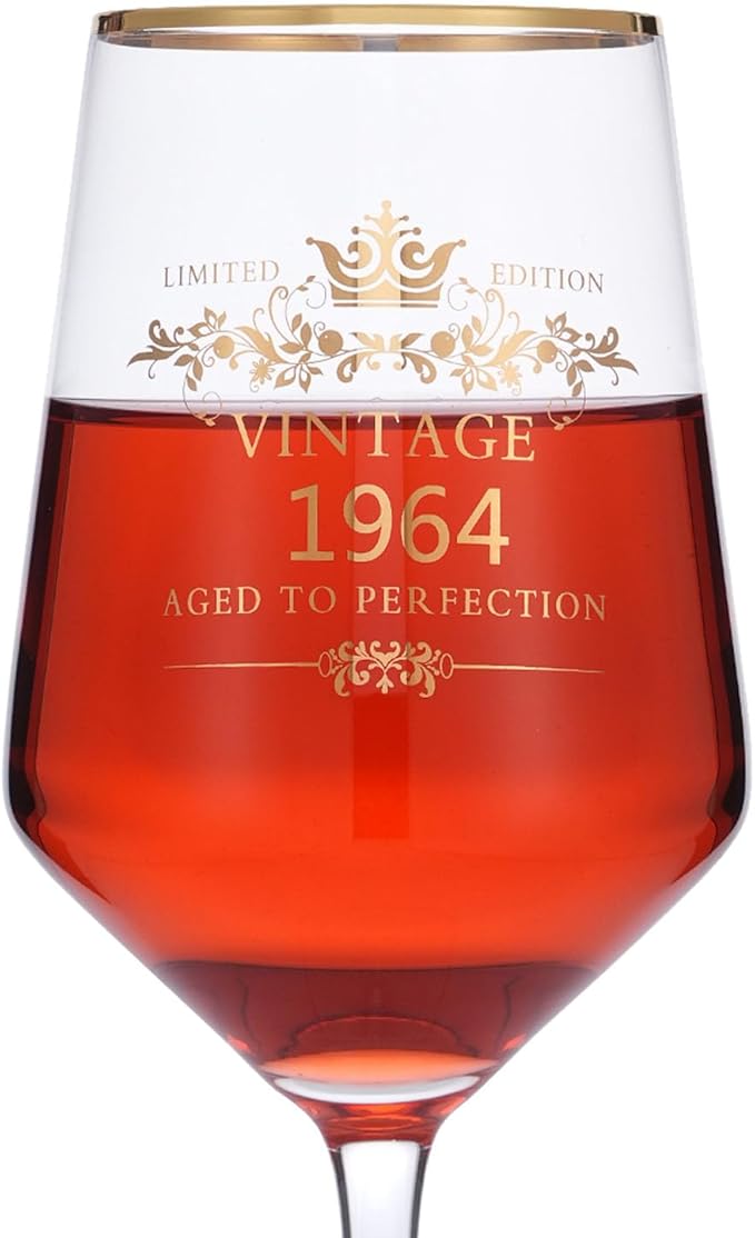 MOMRNTAIL Vintage 1964 60TH Birthday Goblet Gifts, 16OZ Goblet Wine Glass, 60 Year Old Birthday Decorations For Women men, Funny 60 Bday Gifts Idea For Friends, Sister,Dad, Mom - Turning 60 Present