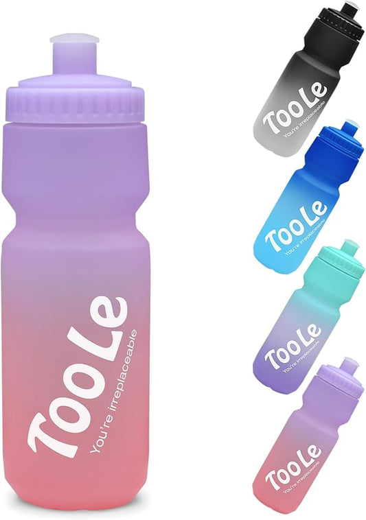 Bike Squeeze Water Bottle w/Pull Top Lid, Leakproof, BPA Free, Easy Squeeze Reusable Water Bottles for Fitness, Cycling, Running, Hiking, School, Fresh Color 24 Oz (1 Pack)